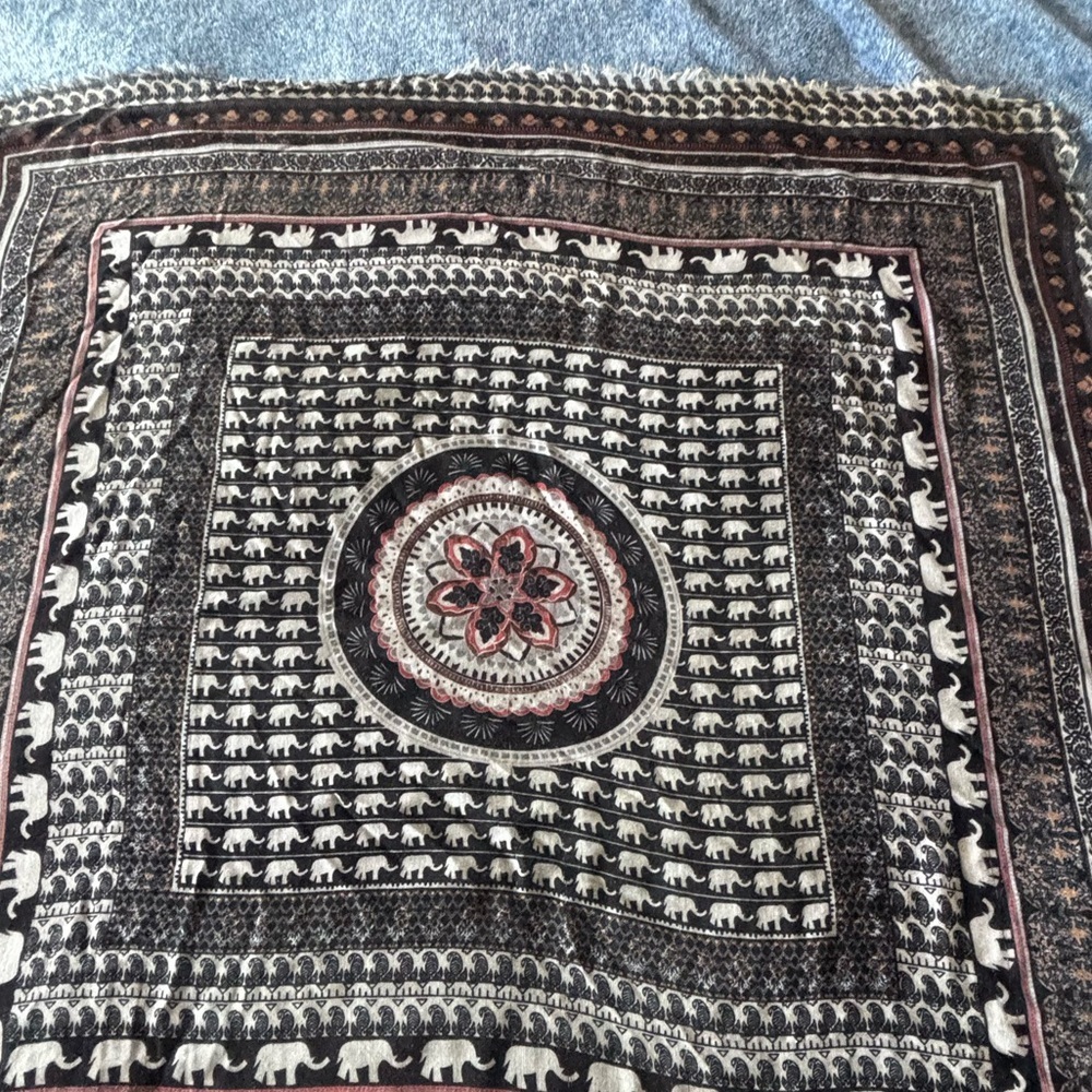 Boho Elephant Print 39x39 Square Scarf Wrap Shawl Festival